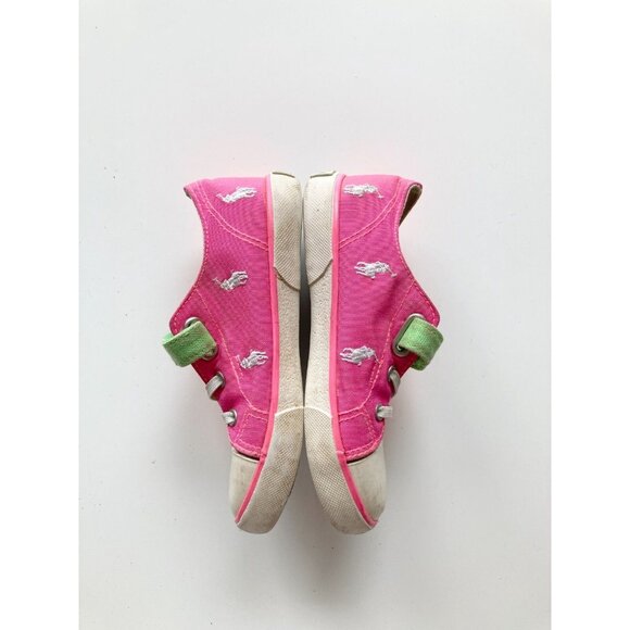 Kids' POLO RALPH LAUREN Neon Pink Orange Embroidered Logo Sneakers, Size 25.5/9 - Picture 6 of 11